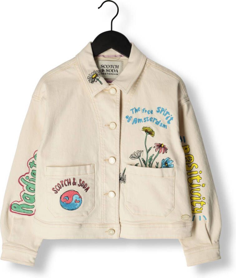 SCOTCH & SODA Meisjes Jassen Placed Artwork Cotton Twill Trucker Jacket Gebroken Wit