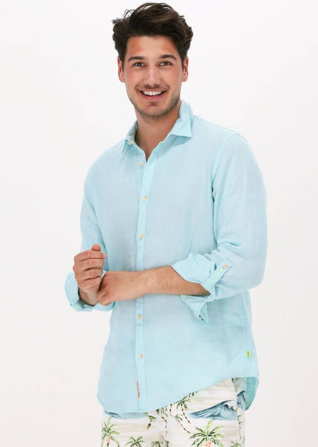 Scotch & Soda Lichtblauwe Casual Overhemd Regular Fit Garment-dyed Linen Shirt