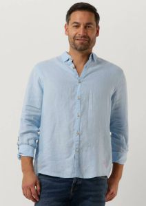 Scotch & Soda Lichtblauwe Casual Overhemd Regular-fit Linen Shirt With Sleeve Roll-up