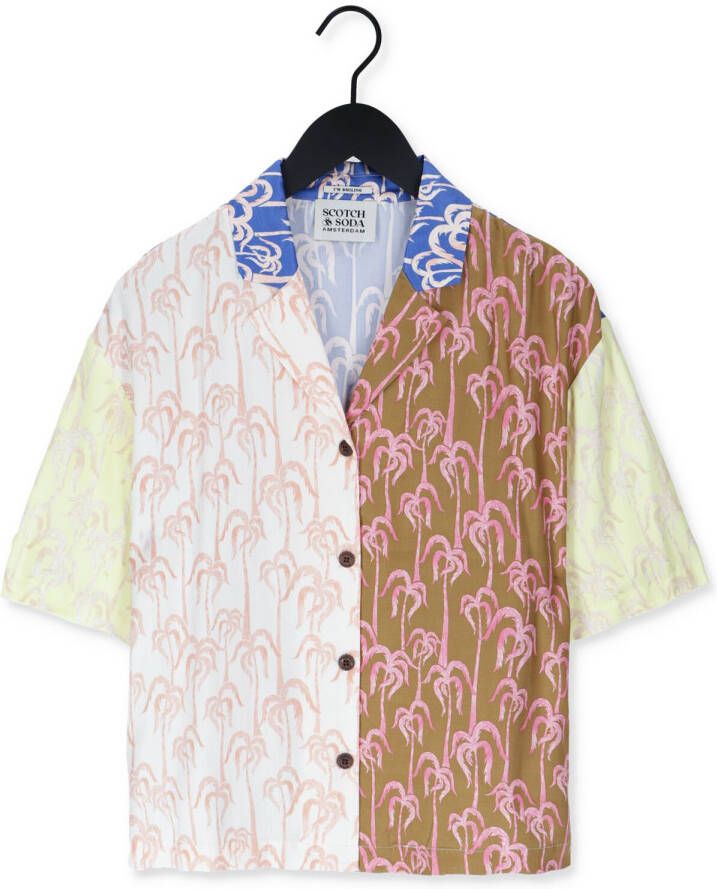 Scotch & Soda blouse met all over print blauw geel bruin roze
