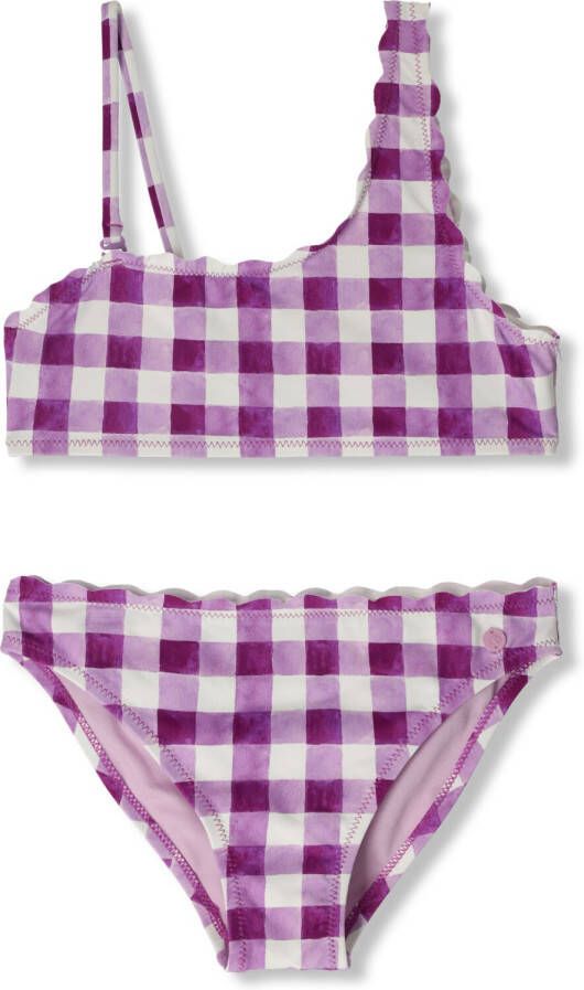 SCOTCH & SODA Meisjes Zwemkleding Printed Check Scallop Edge One-shoulder Bikini Paars