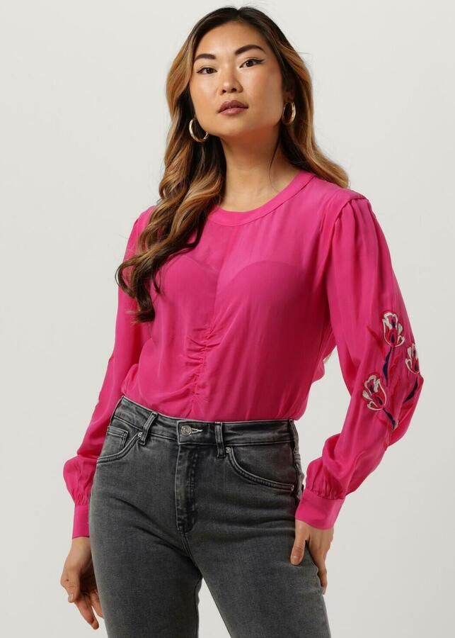 Scotch & Soda top Ruched waist blouse with extended shoulder met borduursels rood - Foto 4