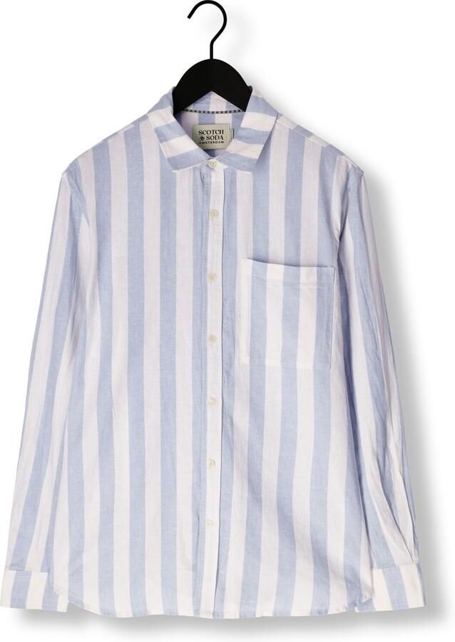 Scotch & Soda Overhemd Lange Mouw Scotch & Soda Linnen Blend Overhemd Streep Lichtblauw