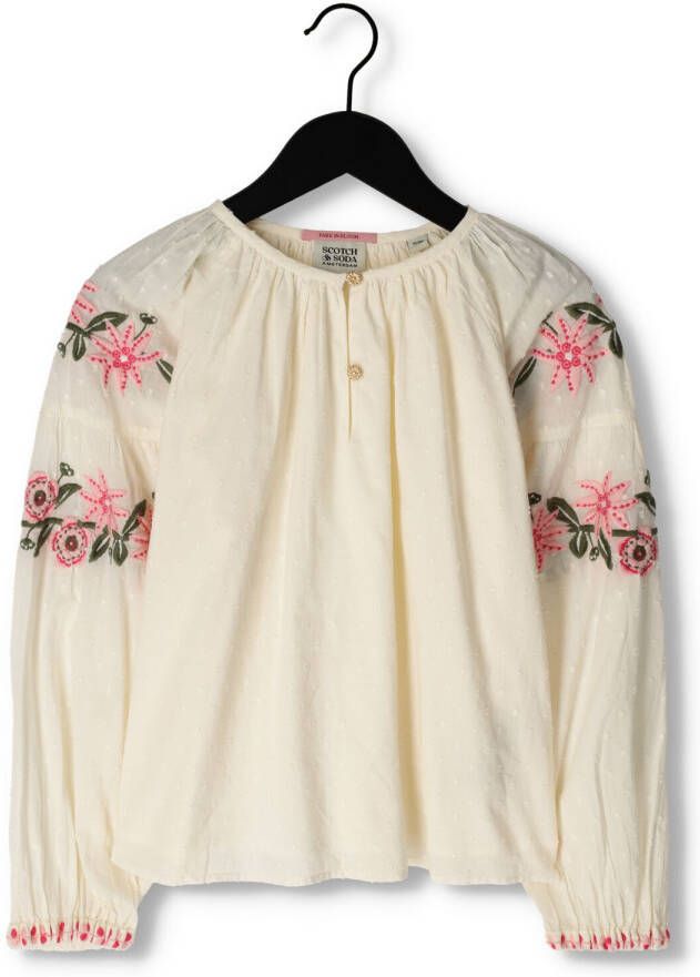 SCOTCH & SODA Meisjes Blouses Long Sleeved Flower Embroidery Top Wit