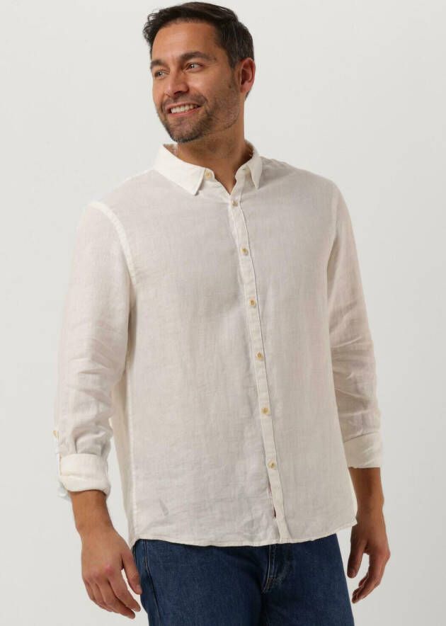 Scotch & Soda Witte Casual Overhemd Regular-fit Linen Shirt With Sleeve Roll-up