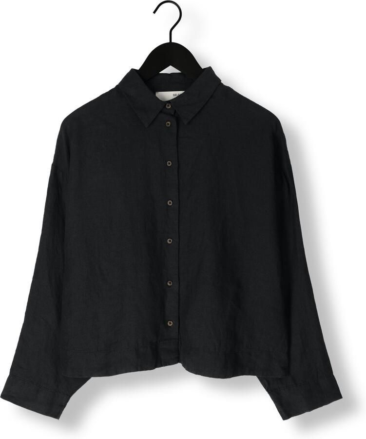 Selected Femme Zwarte Linnen Blouse Casual-Chic Stijl Black Dames