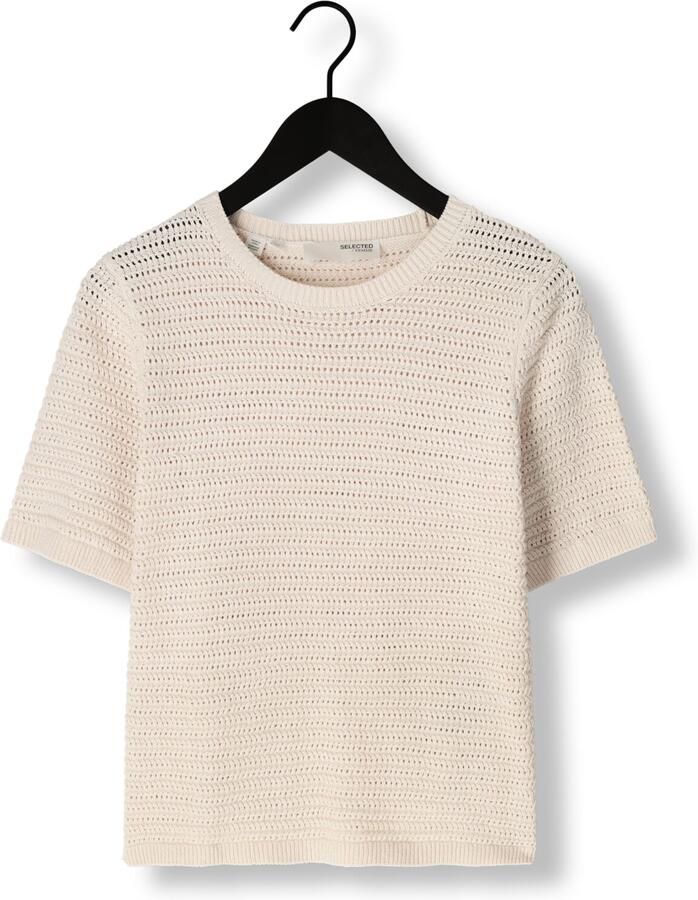 SELECTED WOMEN Dames Tops & T-shirts Slfvinna Ss Structure Knit O-neck Ecru
