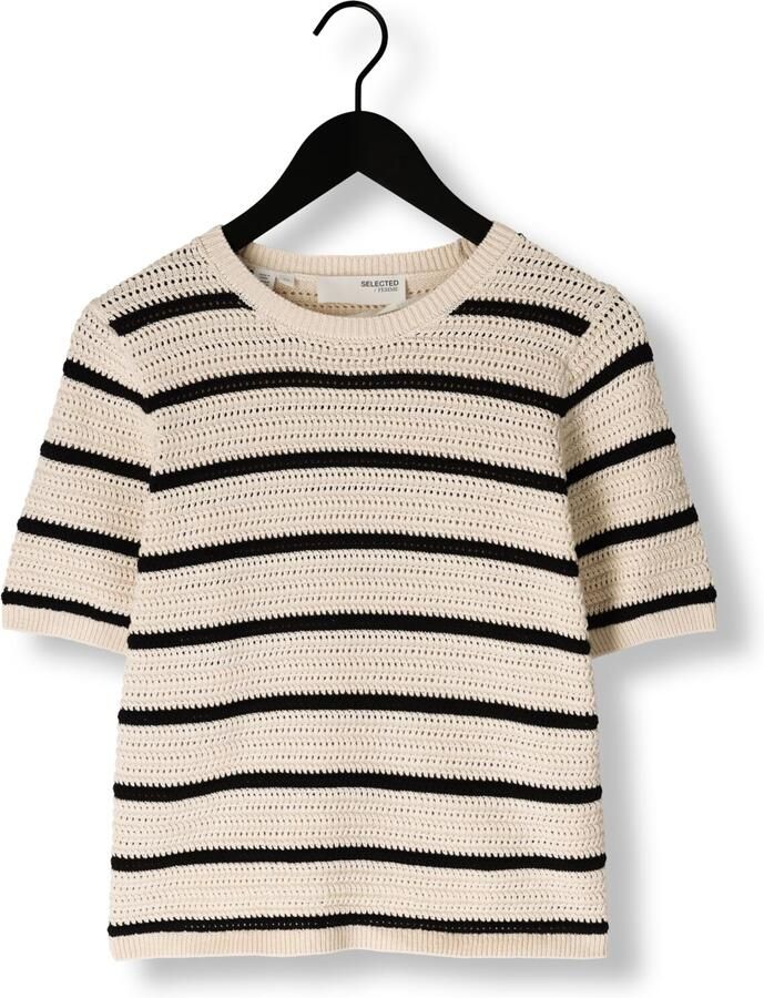 SELECTED WOMEN Dames Tops & T-shirts Slfvinna Ss Structure Knit O-neck Zwart