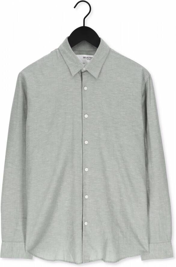 SELECTED HOMME Heren Overhemden Slhslimnew-linen Shirt Ls W No Lichtgrijs