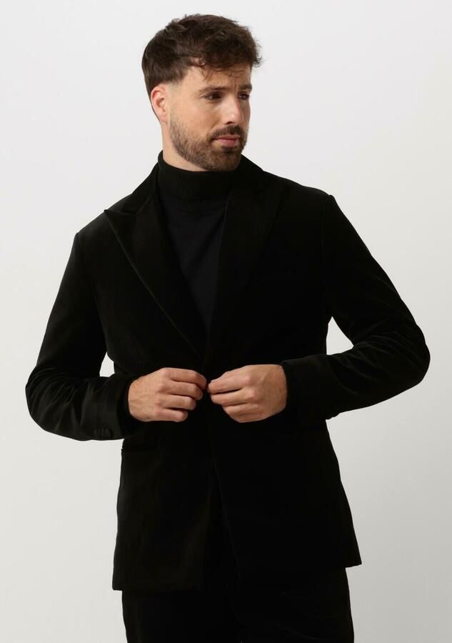 Selected Homme Zwarte Fluwelen Blazer met Revers Kraag Black Heren - Foto 3