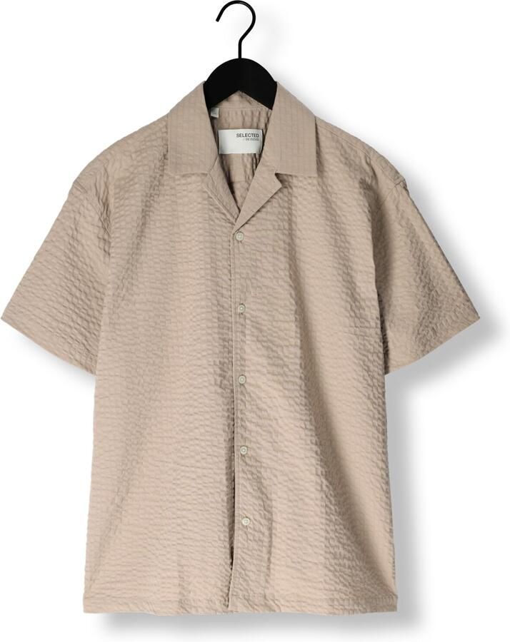 SELECTED HOMME Heren Overhemden Slhrelaxed-ace Seersucker Ss Shirt Beige