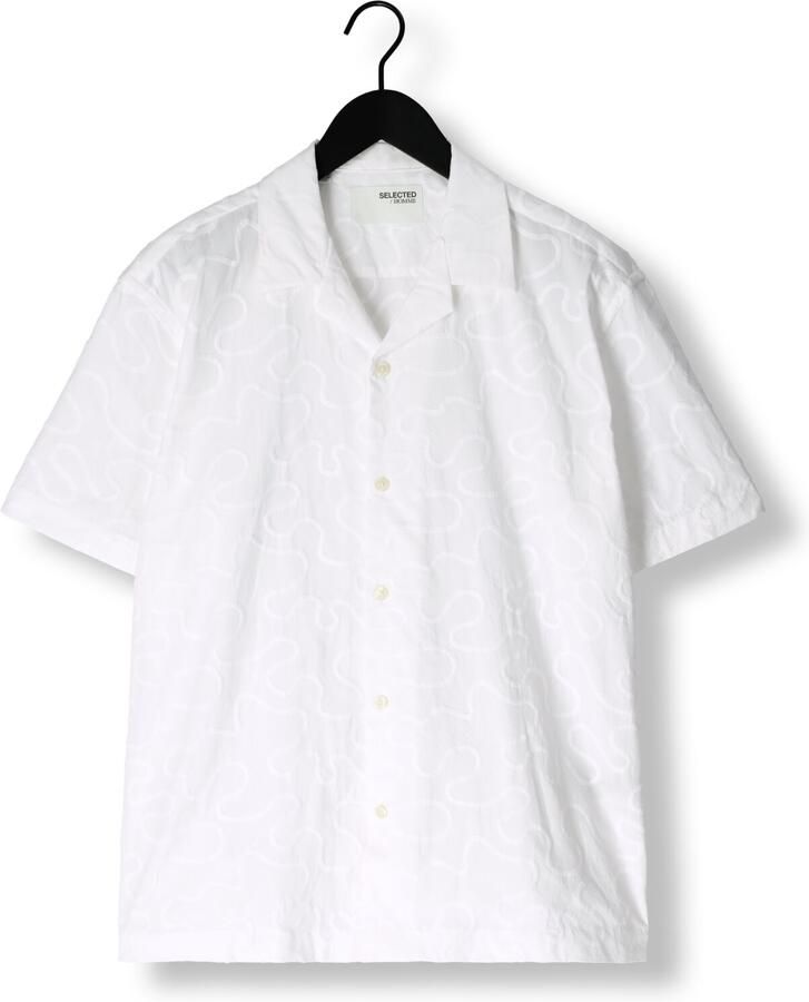 SELECTED MEN Heren Overhemden Slhrelaxeli Emb Ss Shirt Wit