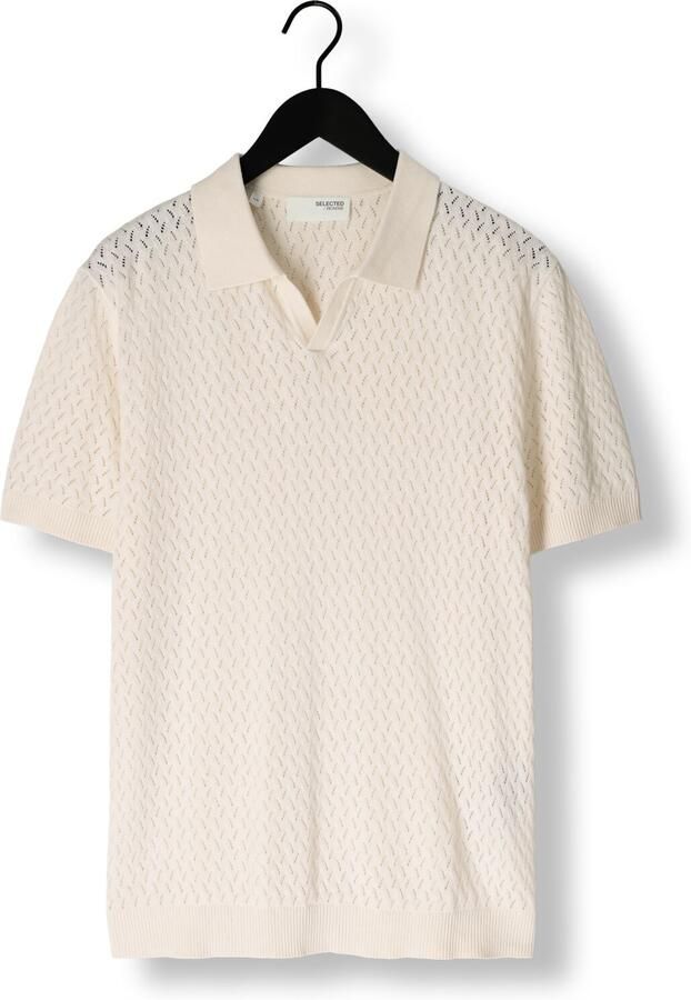 SELECTED HOMME Heren Polo's & T-shirts Shlino Ss Knit Crochet Open Polo Ecru - Foto 3