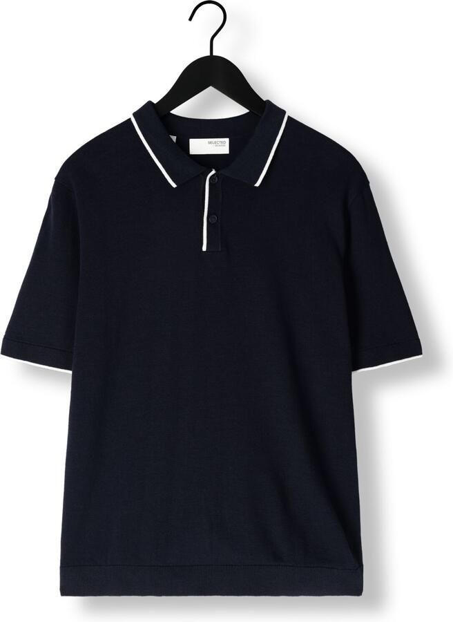 SELECTED HOMME Heren Polo's & T-shirts Slhfave Sport Zip Ss Polo Noos Donkerblauw