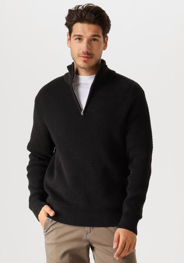 SELECTED HOMME Heren Truien & Vesten Slhtheo Ls Knit Structure Half Zip Zwart