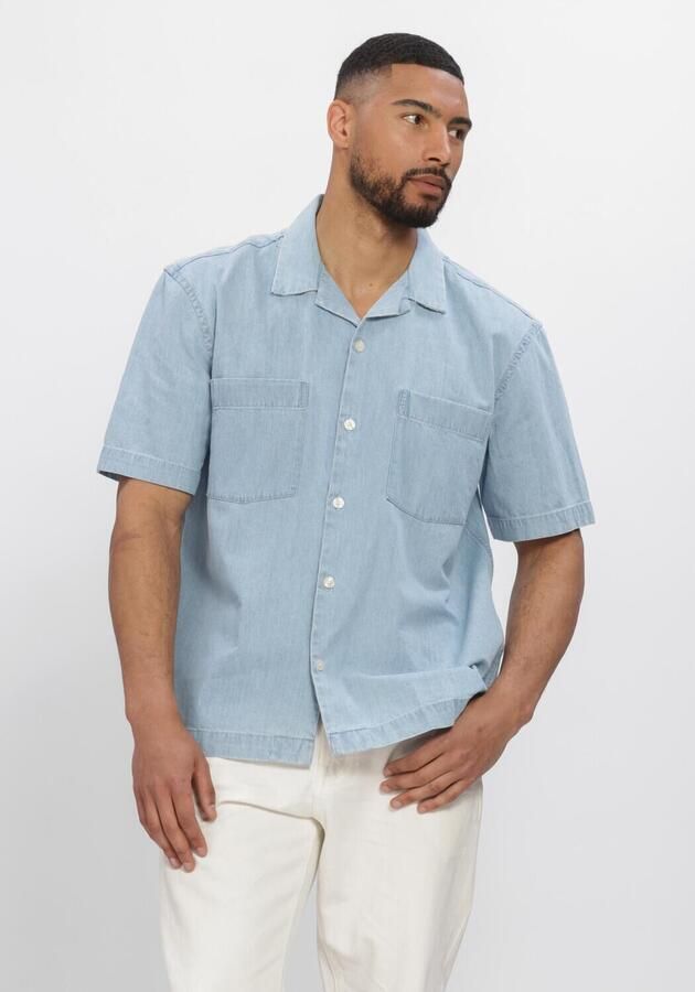 SELECTED MEN Heren Overhemden Slhrlxcarlo Denim Ss Shirt Resort Lichtblauw