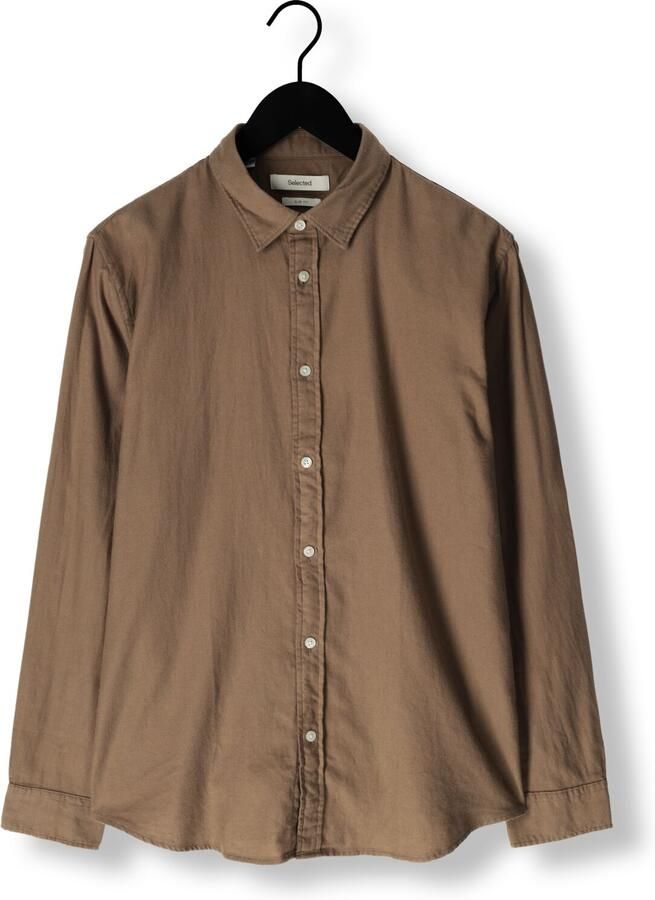 SELECTED MEN Heren Overhemden Slhslimowen-brushed Shirt Ls Noos Khaki