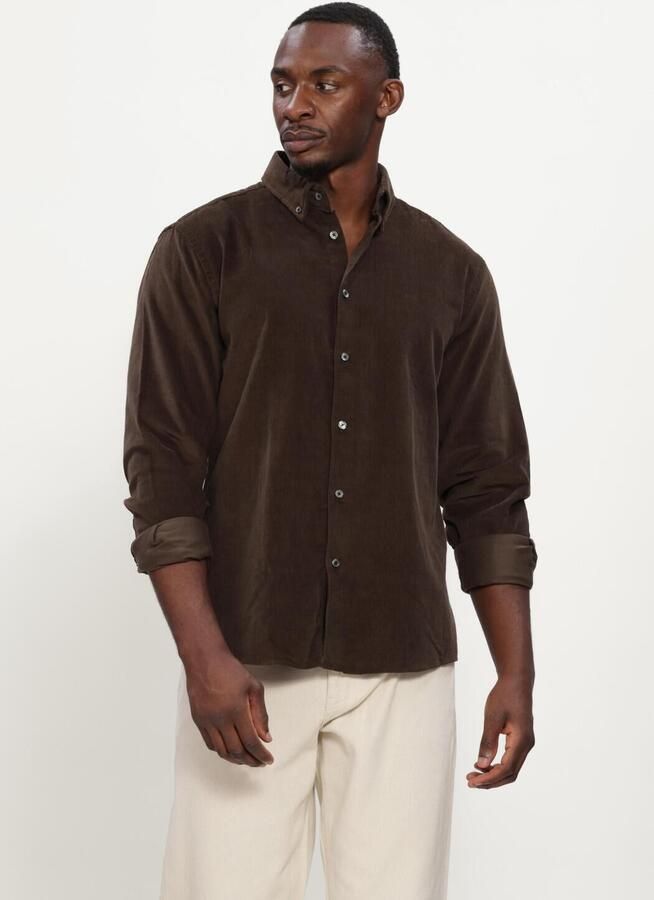 SELECTED MEN Heren Overhemden Slmregcole Danni Cord Bd Ls Shirt Bruin