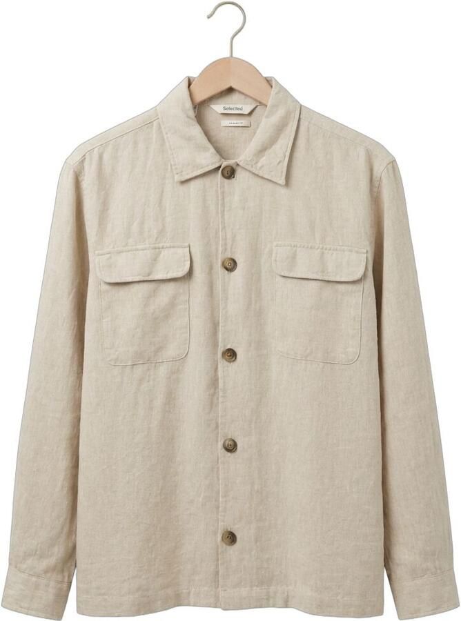 Selected Homme Hemdjack met relaxed fit van mix van katoen en linnen model 'LEROY' - Foto 2