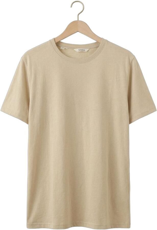 SELECTED MEN Heren Polo's & T-shirts Slhadam Linen Blend Ss Tee Noos Beige - Foto 4