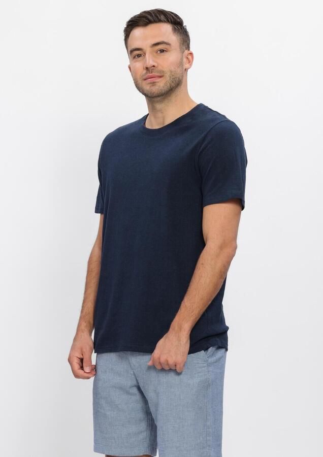 SELECTED MEN Heren Polo's & T-shirts Slhadam Linen Blend Ss Tee Noos Donkerblauw
