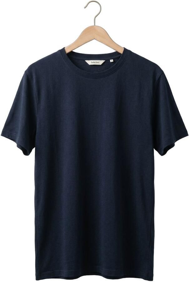 SELECTED MEN Heren Polo's & T-shirts Slhadam Linen Blend Ss Tee Noos Donkerblauw - Foto 4