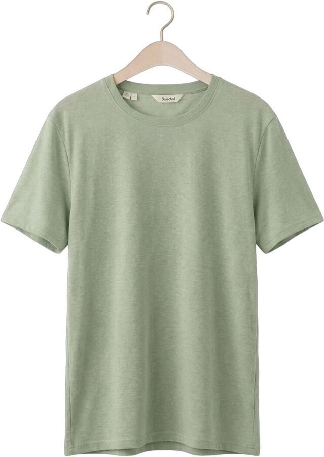 SELECTED MEN Heren Polo's & T-shirts Slhadam Linen Blend Ss Tee Noos Groen - Foto 2