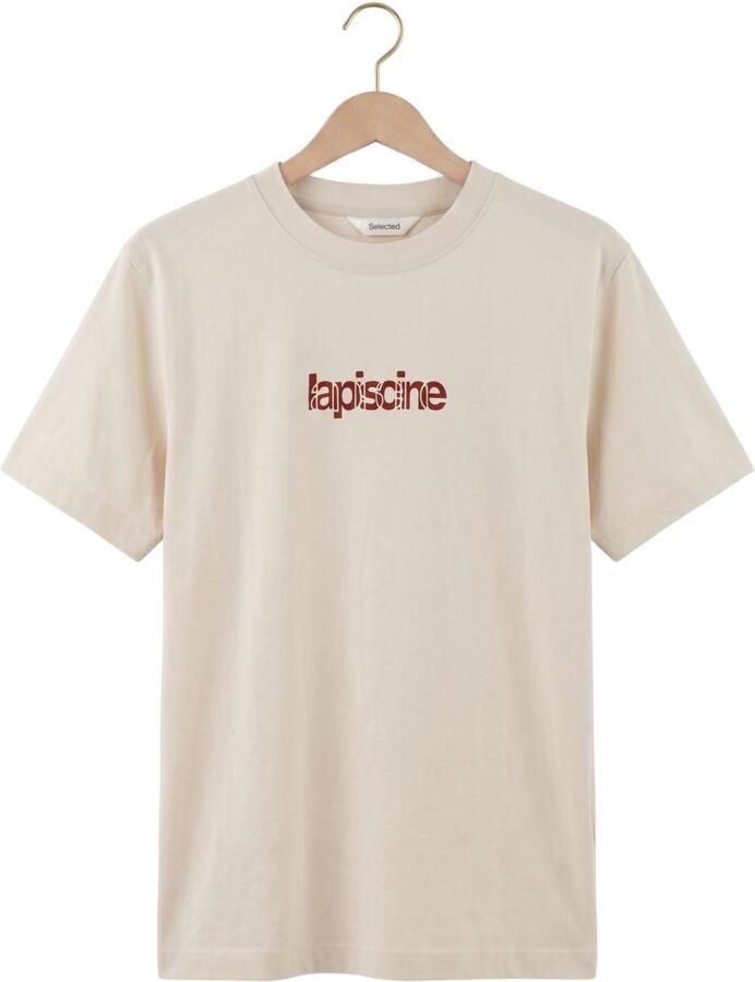 SELECTED MEN Heren Polo's & T-shirts Slhaspen Graphic Ss Tee Beige - Foto 2