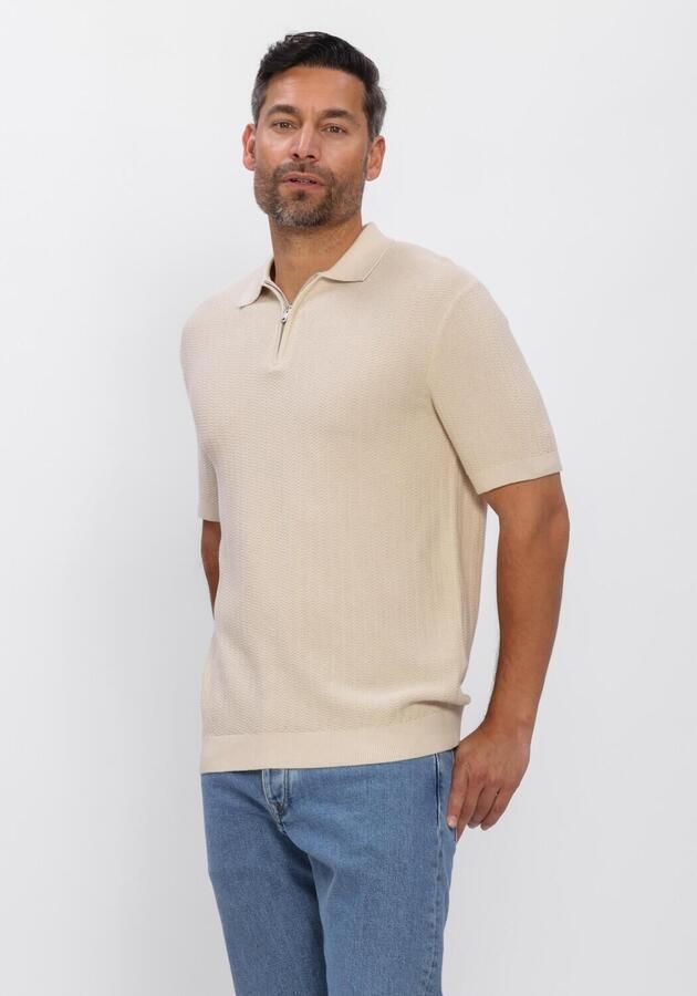 SELECTED MEN Heren Polo's & T-shirts Slhcran Ss Knit Structure Zip Polo Noos Creme