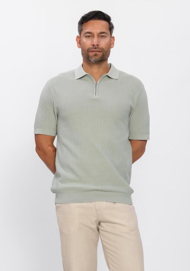 SELECTED MEN Heren Polo's & T-shirts Slhcran Ss Knit Structure Zip Polo Noos Mint