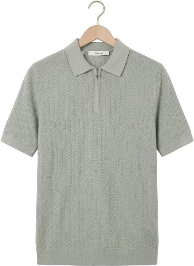 SELECTED MEN Heren Polo's & T-shirts Slhcran Ss Knit Structure Zip Polo Noos Mint - Foto 2