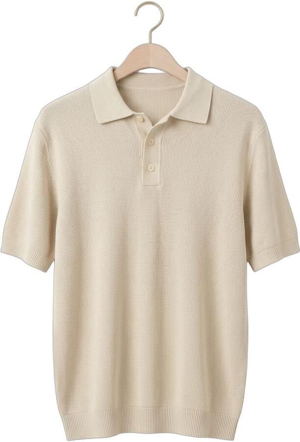 SELECTED MEN Heren Polo's & T-shirts Slhdane Ss Knit Relaxed Polo Noos Creme - Foto 4