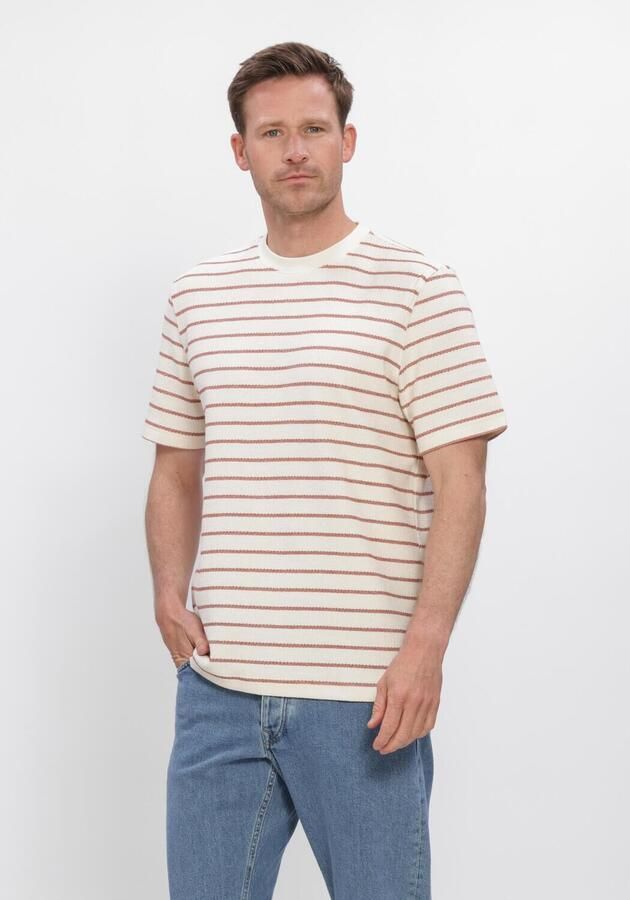 SELECTED MEN Heren Polo's & T-shirts Slhdjango Stripe Ss O-neck Tee Creme