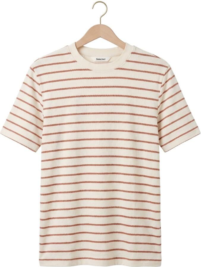SELECTED MEN Heren Polo's & T-shirts Slhdjango Stripe Ss O-neck Tee Creme - Foto 2