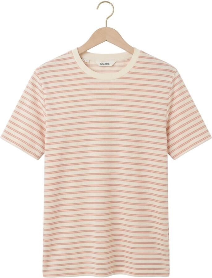 SELECTED MEN Heren Polo's & T-shirts Slhkevin Stripe Ss O-neck Tee Creme - Foto 2