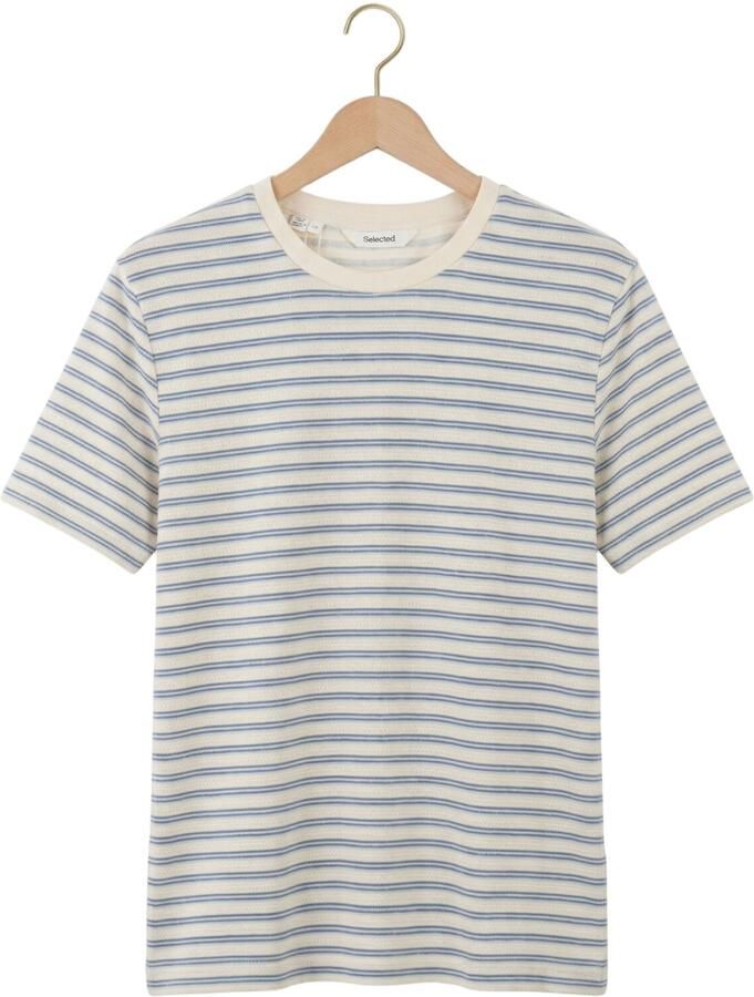SELECTED MEN Heren Polo's & T-shirts Slhkevin Stripe Ss O-neck Tee Ecru - Foto 2