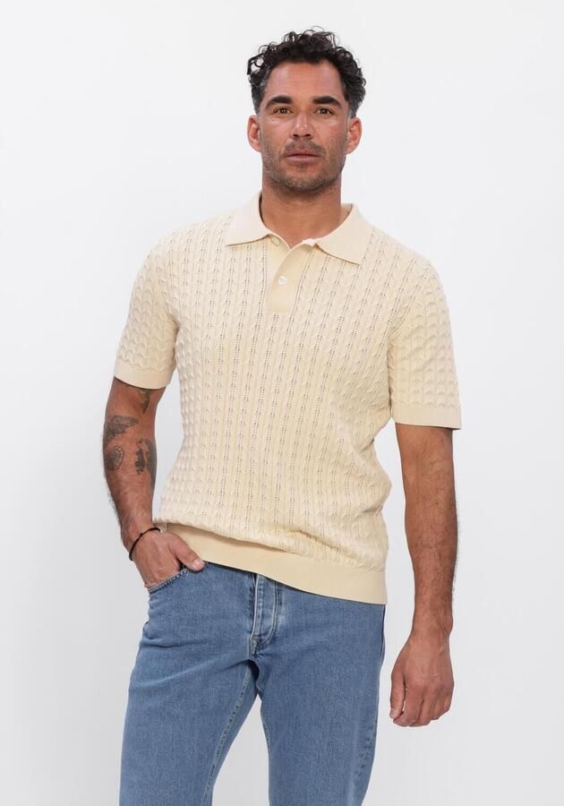 SELECTED MEN Heren Polo's & T-shirts Slhmattis Ss Knit New Cable Polo Ecru