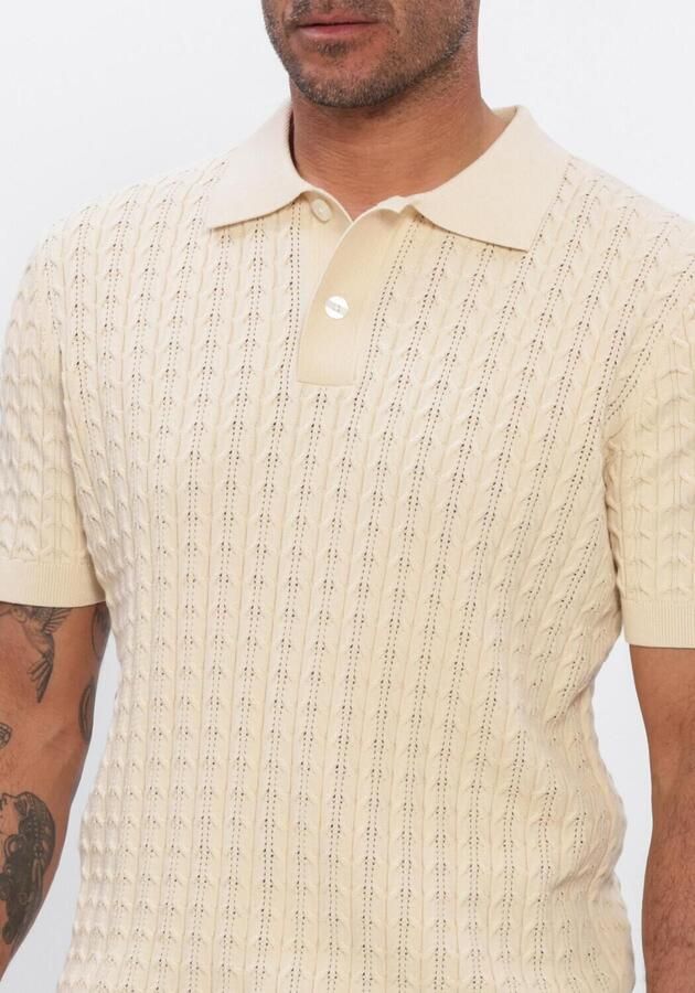 SELECTED MEN Heren Polo's & T-shirts Slhmattis Ss Knit New Cable Polo Ecru - Foto 3