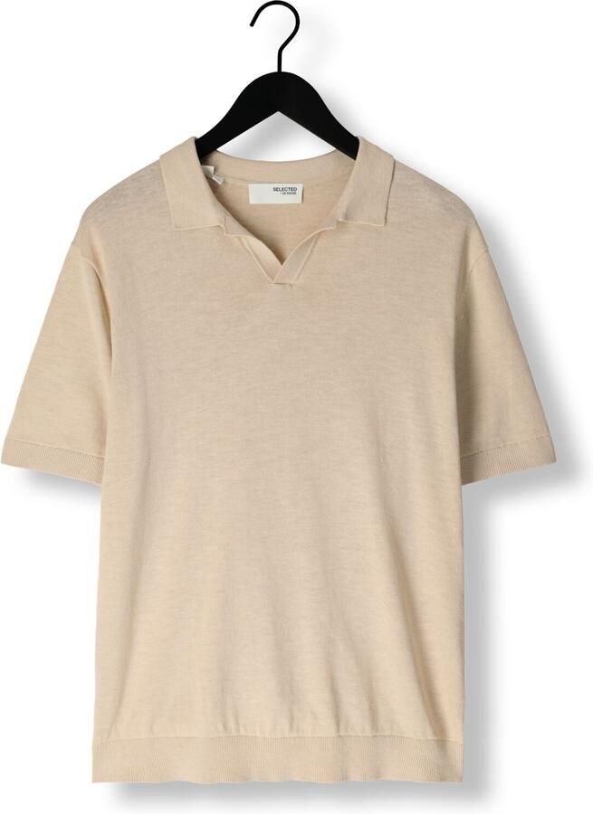SELECTED HOMME Heren Polo's & T-shirts Slhmattis Ss Knit Sun Open Polo Noos Beige