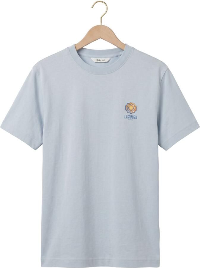 SELECTED MEN Heren Polo's & T-shirts Slhmax Graphic Ss O-neck Tee Lichtblauw - Foto 2