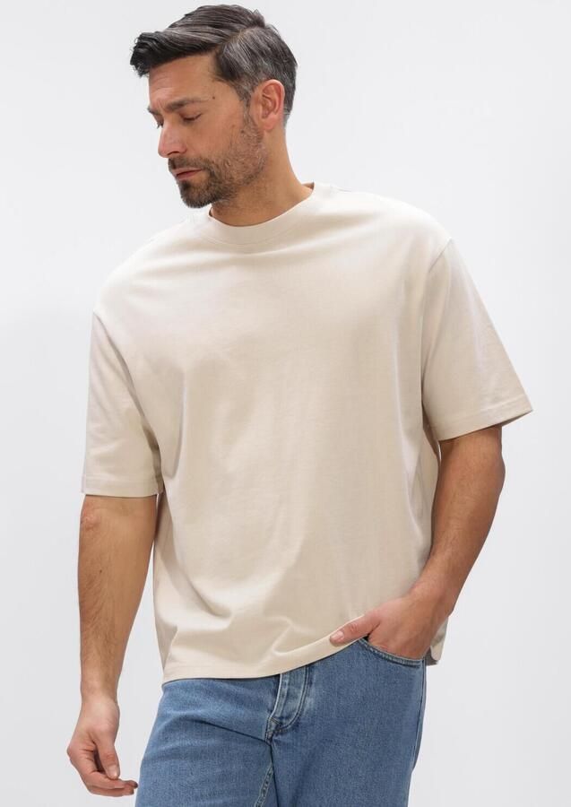 SELECTED MEN Heren Polo's & T-shirts Slhrelaxaspen 2-ply Ss O-neck Noos Beige