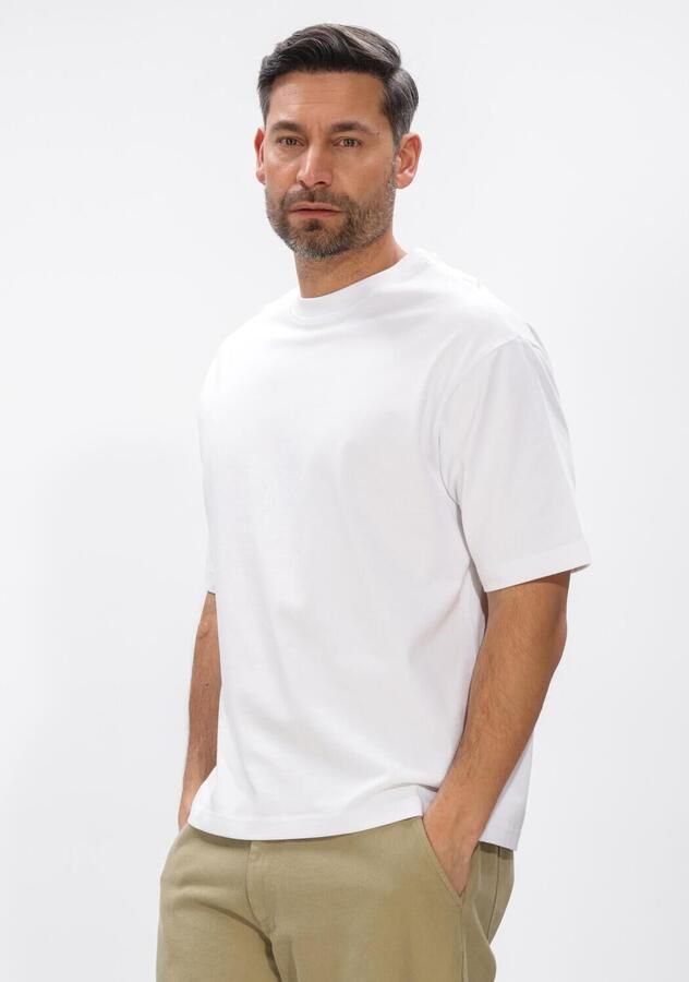SELECTED MEN Heren Polo's & T-shirts Slhrelaxaspen 2-ply Ss O-neck Noos Wit