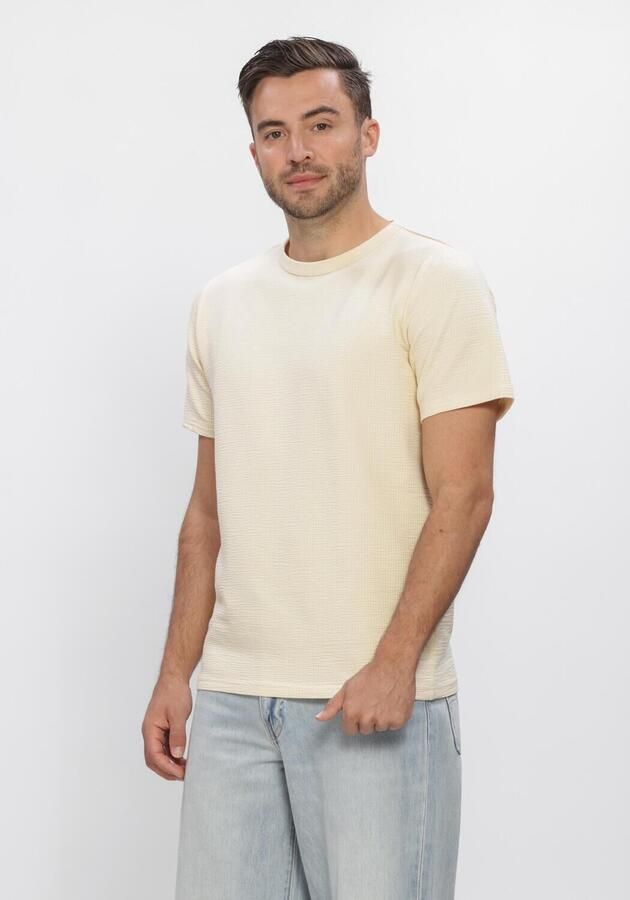 SELECTED MEN Heren Polo's & T-shirts Slhsander Seersucker Ss O-neck Tee Creme