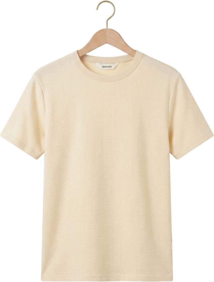 SELECTED MEN Heren Polo's & T-shirts Slhsander Seersucker Ss O-neck Tee Creme - Foto 2