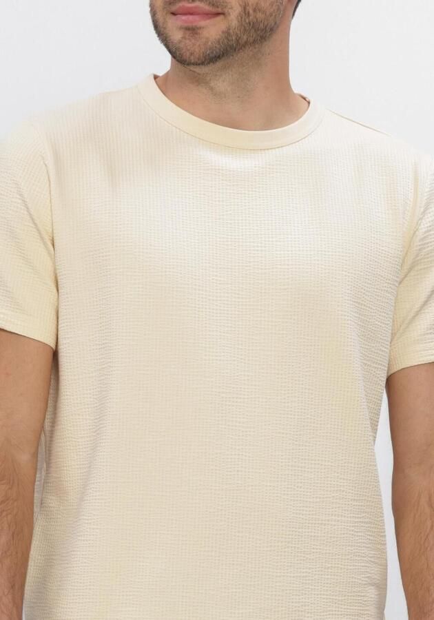 SELECTED MEN Heren Polo's & T-shirts Slhsander Seersucker Ss O-neck Tee Creme - Foto 4