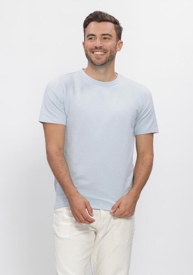 SELECTED MEN Heren Polo's & T-shirts Slhsander Seersucker Ss O-neck Tee Lichtblauw