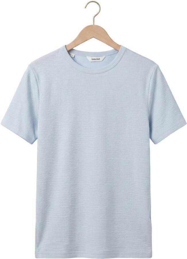 SELECTED MEN Heren Polo's & T-shirts Slhsander Seersucker Ss O-neck Tee Lichtblauw - Foto 2