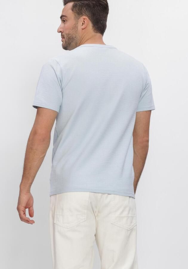 SELECTED MEN Heren Polo's & T-shirts Slhsander Seersucker Ss O-neck Tee Lichtblauw - Foto 3