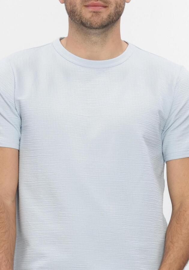 SELECTED MEN Heren Polo's & T-shirts Slhsander Seersucker Ss O-neck Tee Lichtblauw - Foto 4