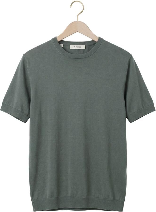 SELECTED MEN Heren Polo's & T-shirts Slhtorino Ss Knit Crew Neck Noos Donkergroen - Foto 2